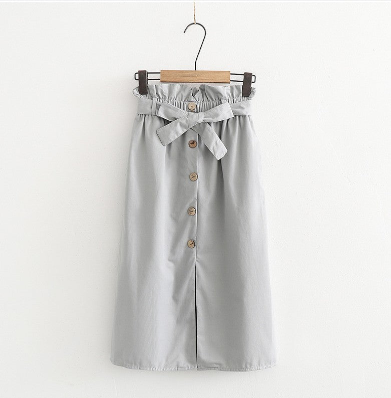 Strap-Belt Button Skirt