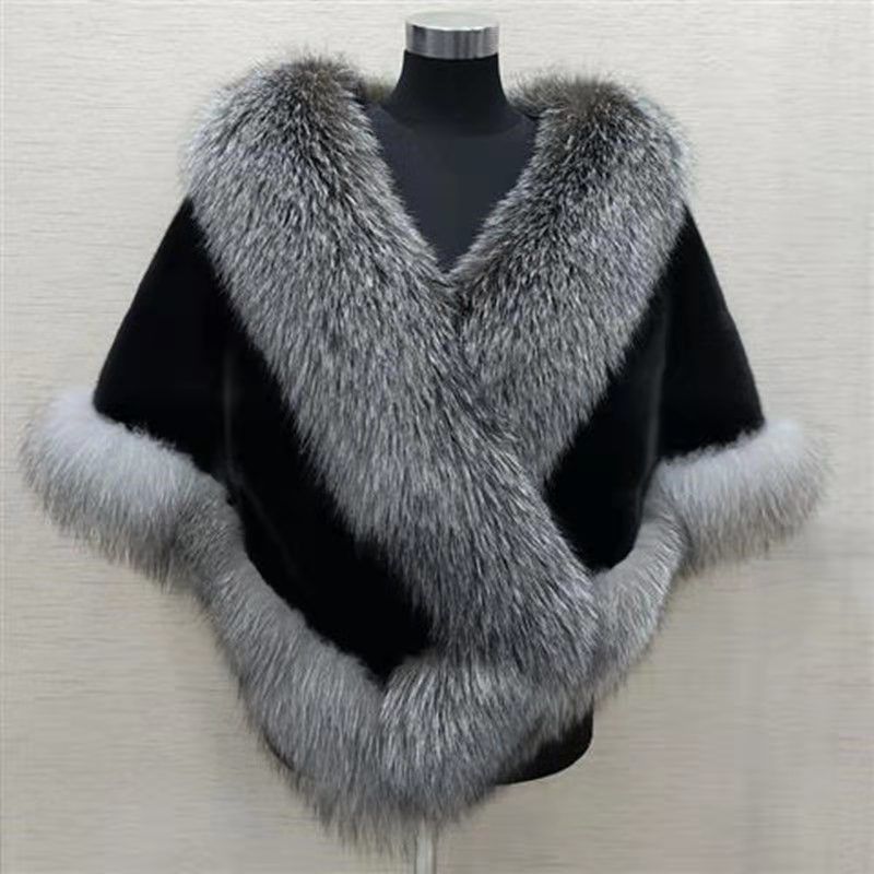 Luxury Fur Poncho Fluffy Shawl Jacket