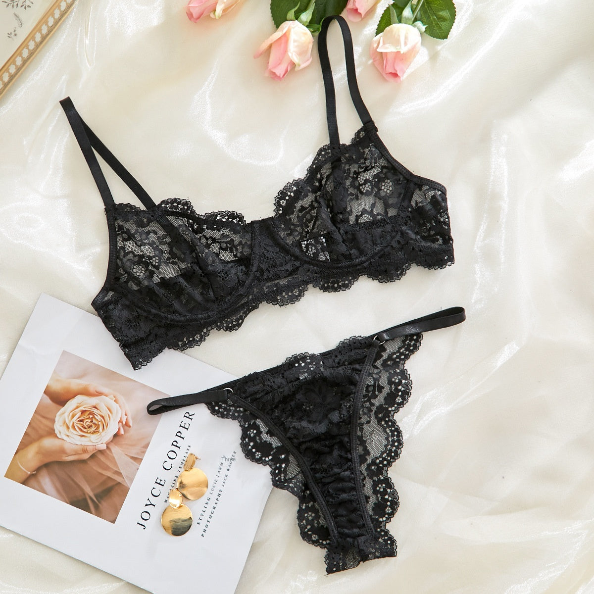 Lace Trim Sheer Lingerie Set