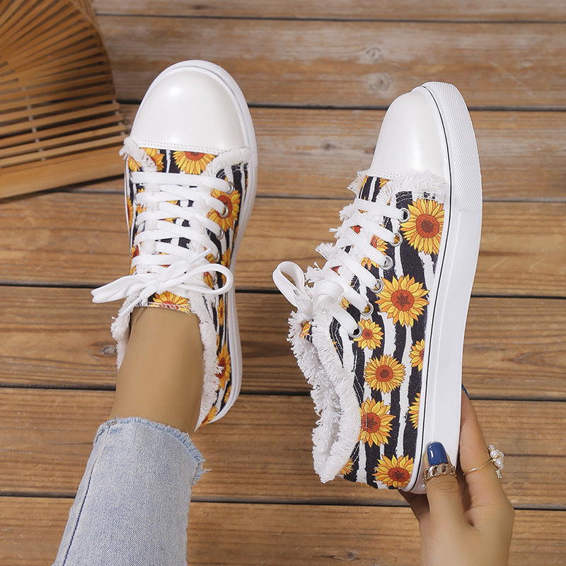 Flat-Bottom Graffiti Canvas Shoes For Women