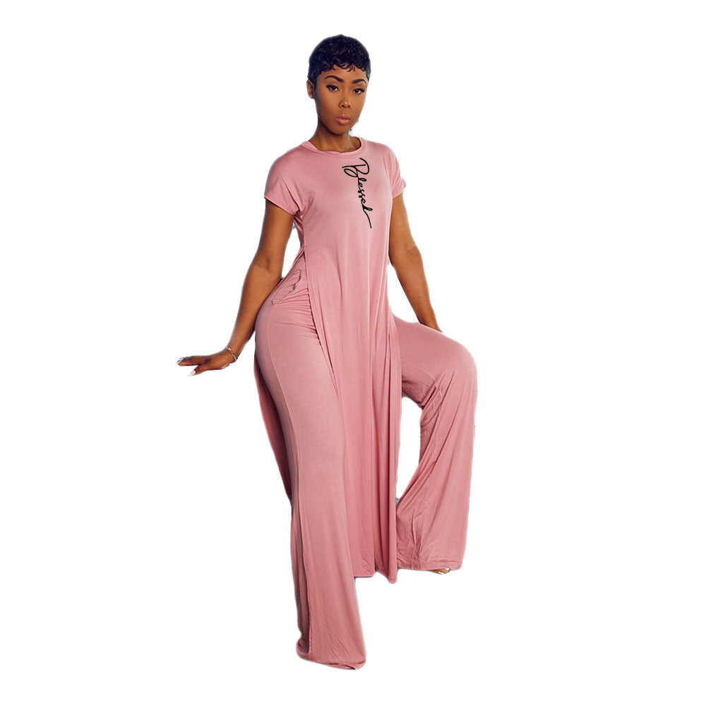 Loose Solid Color Casual Two-piece Short-sleeved Trousers
