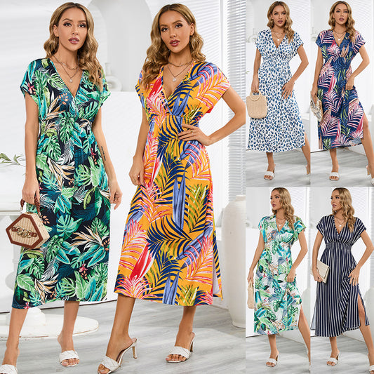Relaxing Bat-Sleeves V-Neck Strap Dress For Women
