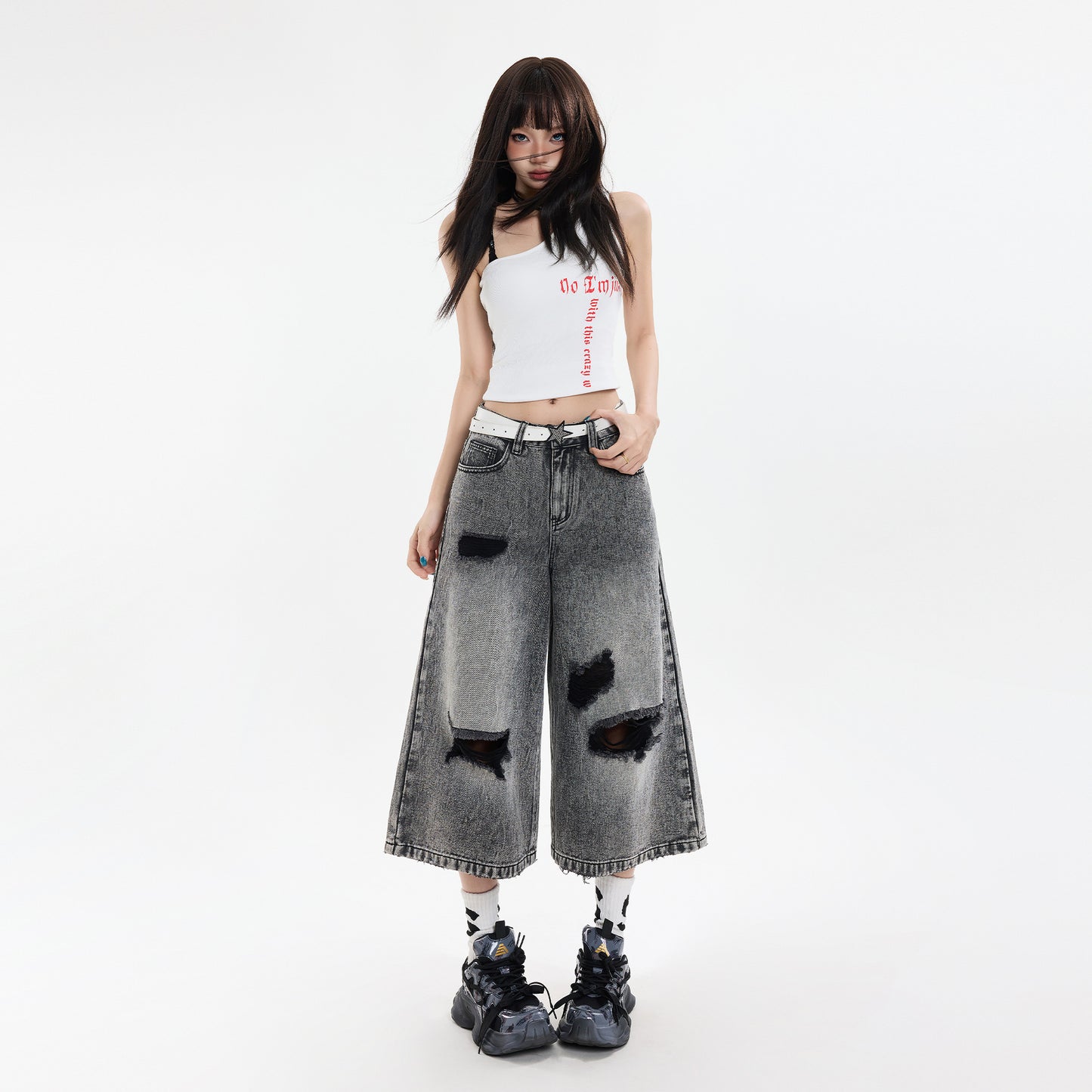 Vintage Seven-Point Wide-Leg Denim Trousers