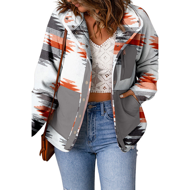 Leisure Loose Geometric Print Jacket For Women