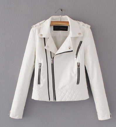 Spring/Autumn Soft Faux Leather Ladies' Motorcyle Zipper Biker Coat