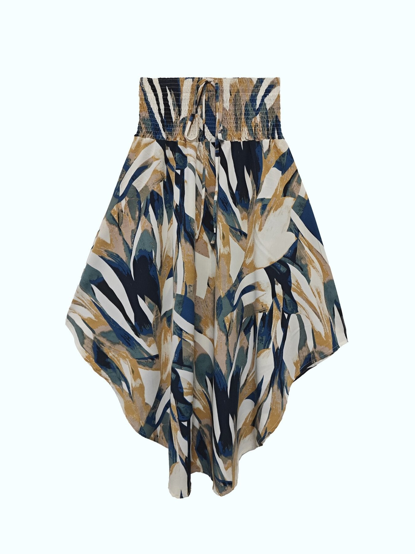 Irregular Abstract Print Skirt With A Casual, Fitted Waist And Tie-up Design Perfect For A Laid-back Vacation Look