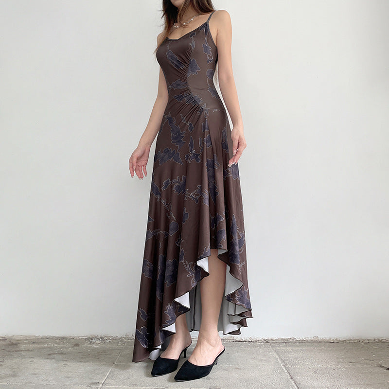 Beauty-Back Pleated High-Waist Sling Dress