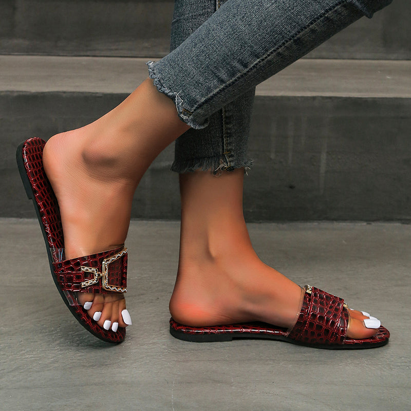 Snake Pattern Buckle Beach Slippers