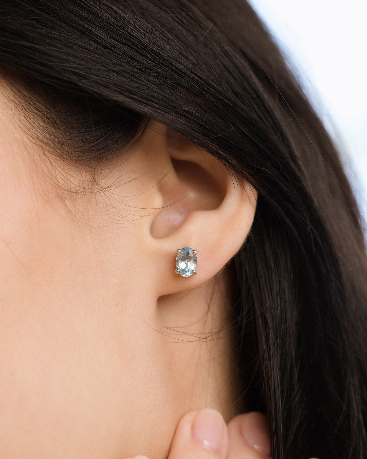 Blue Topaz Oval Stud Earrings in Sterling Silver