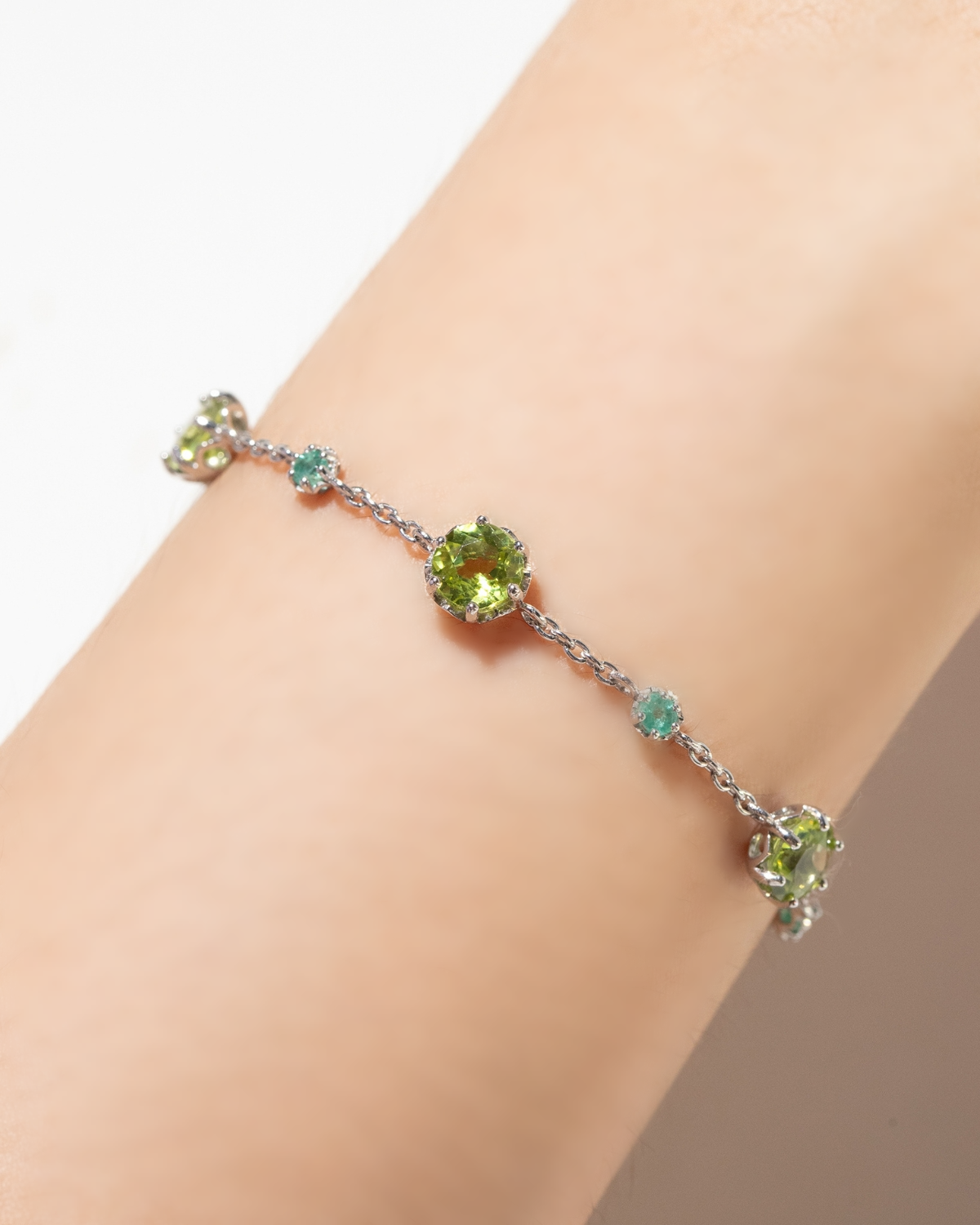 Emerald & Peridot Bracelet in Sterling Silver
