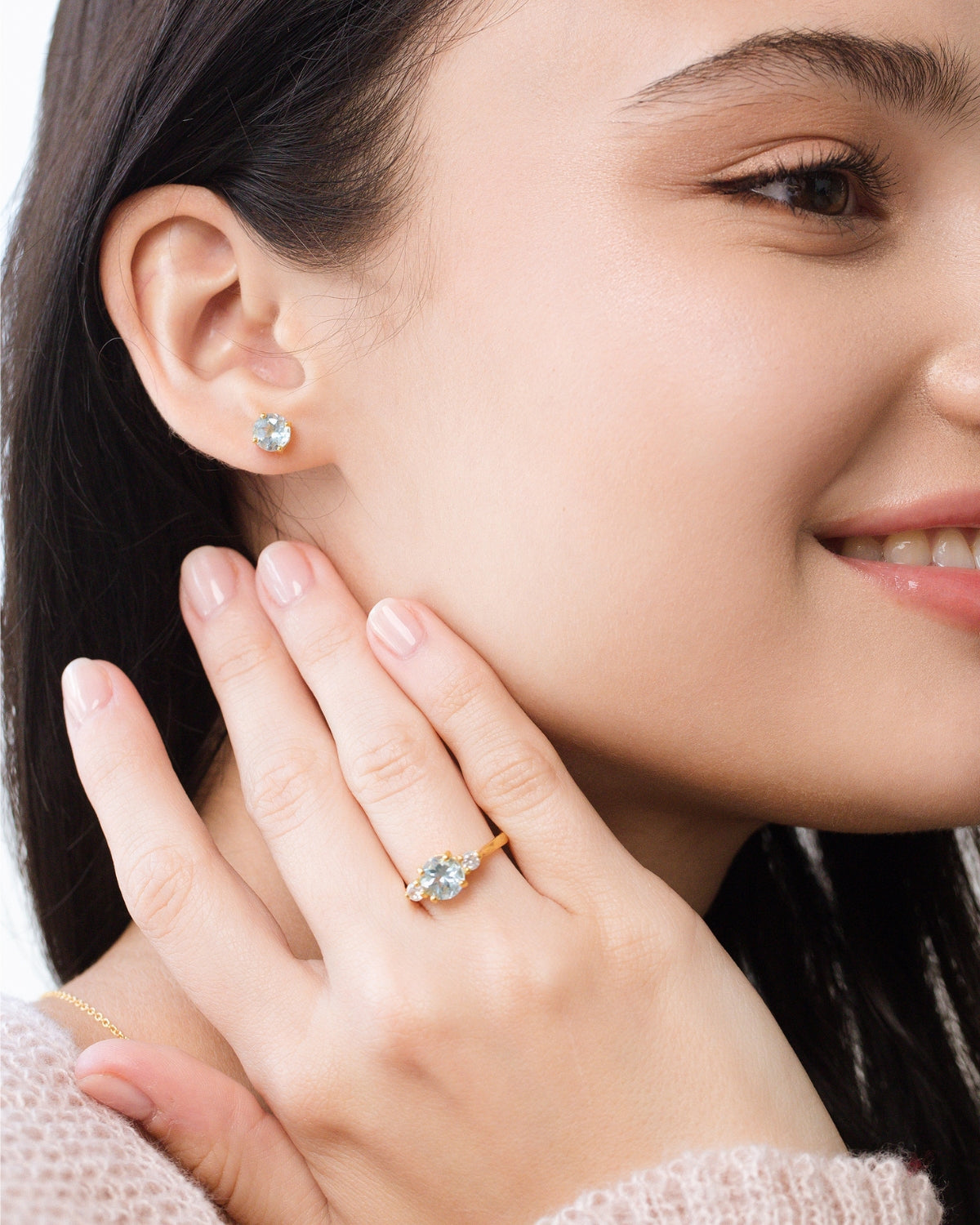 Blue Topaz Three Stone Ring in 18k Gold Vermeil