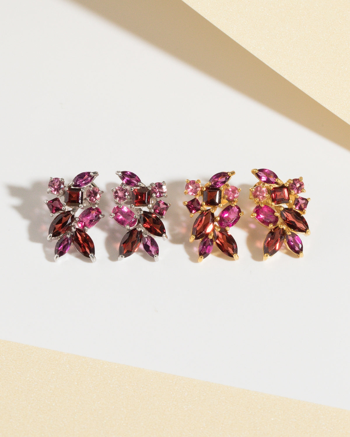 Large Red Gemstone Cluster Earrings in 18k Gold Vermeil