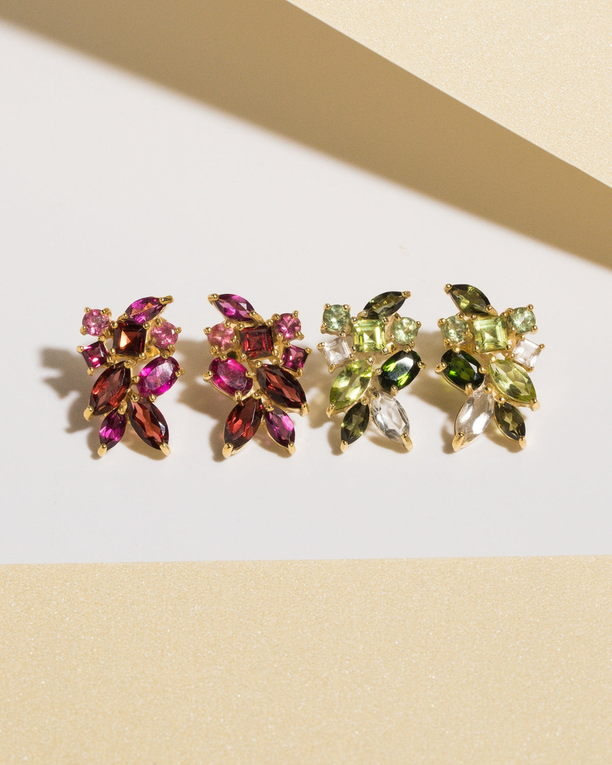 Large Green Gemstone Cluster Earrings in 18k Gold Vermeil