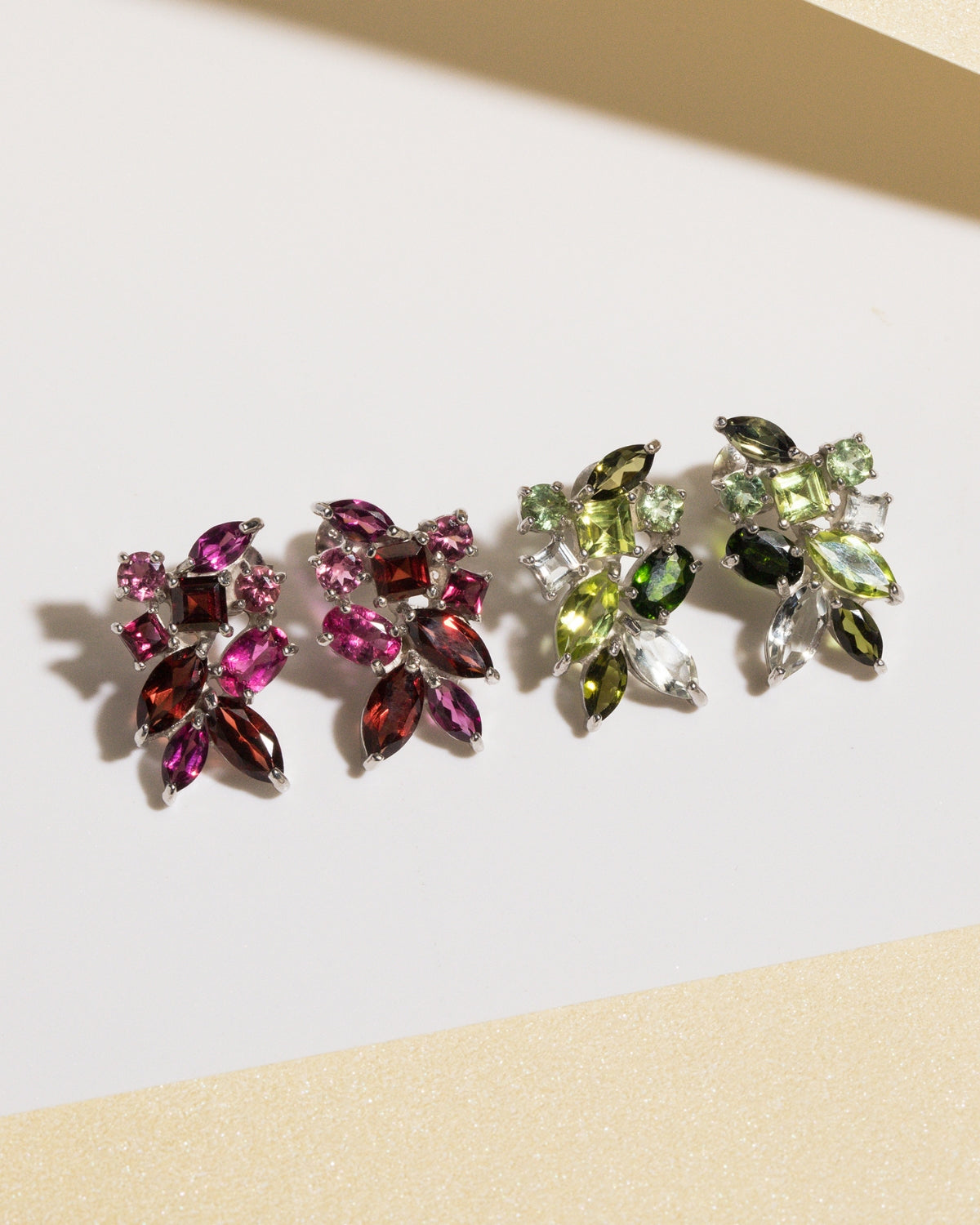 Large Red Gemstone Cluster Earrings in Sterling Silver