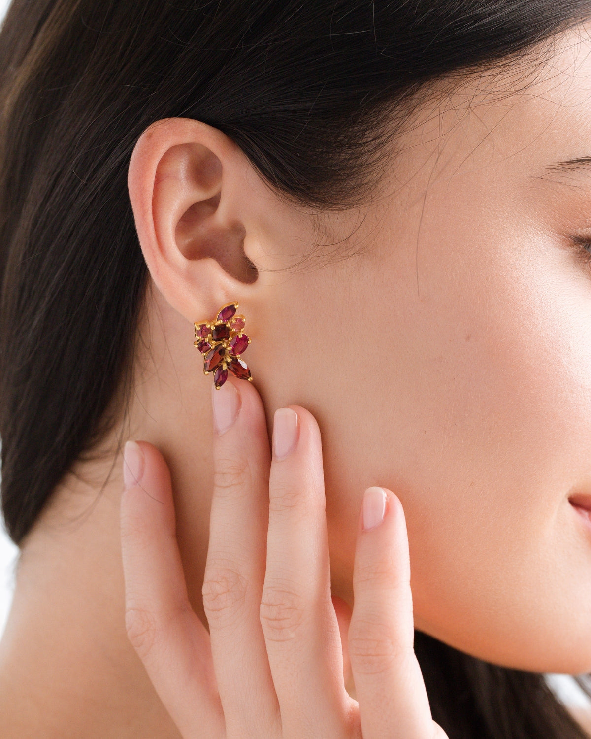 Large Red Gemstone Cluster Earrings in 18k Gold Vermeil