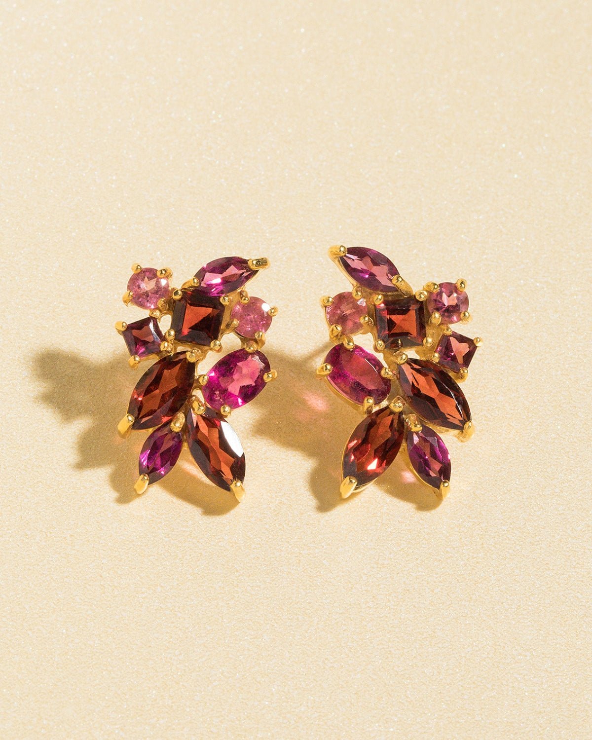 Large Red Gemstone Cluster Earrings in 18k Gold Vermeil
