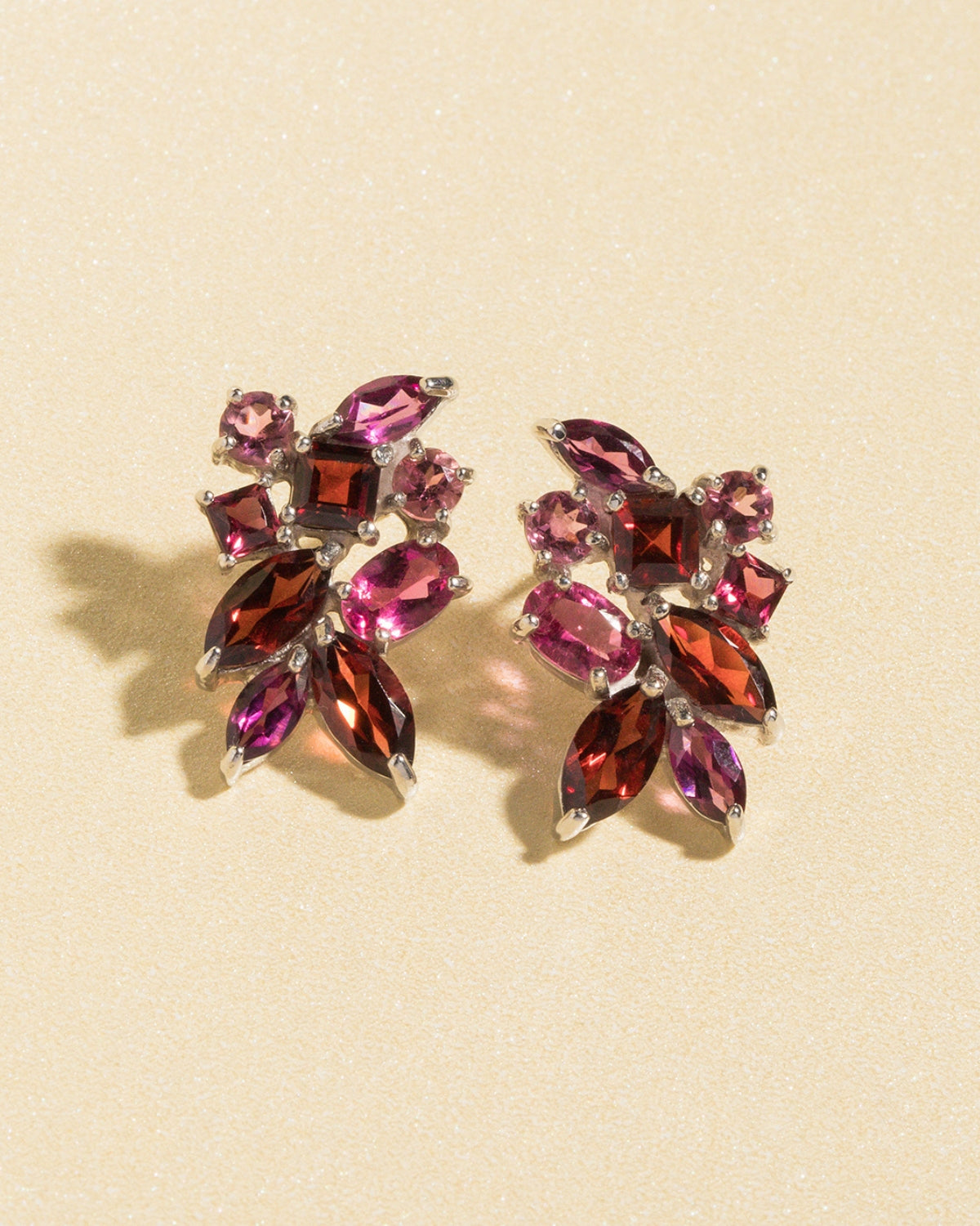 Large Red Gemstone Cluster Earrings in Sterling Silver