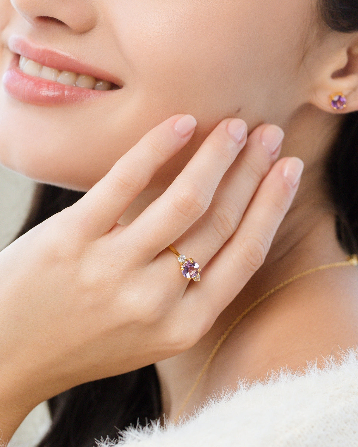 Lavender Amethyst Three Stone Ring in 18k Gold Vermeil
