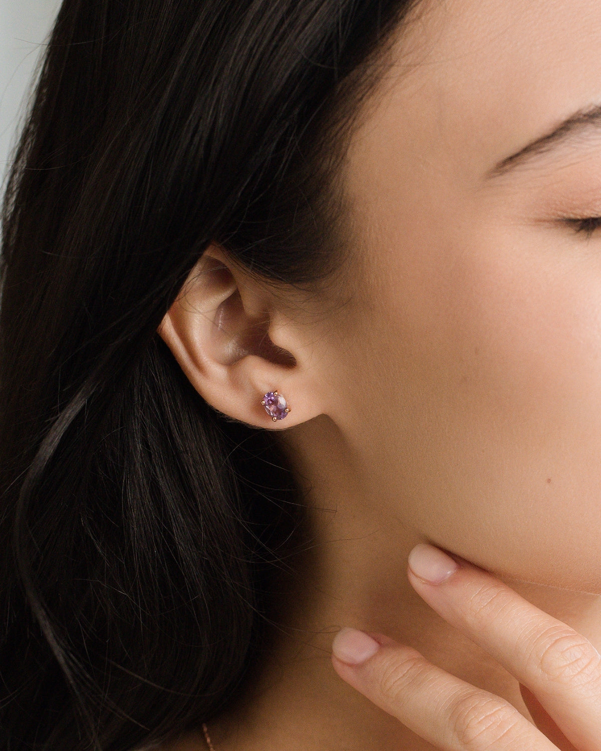 Lavender Amethyst Oval Stud Earrings in 18k Rose Gold Vermeil