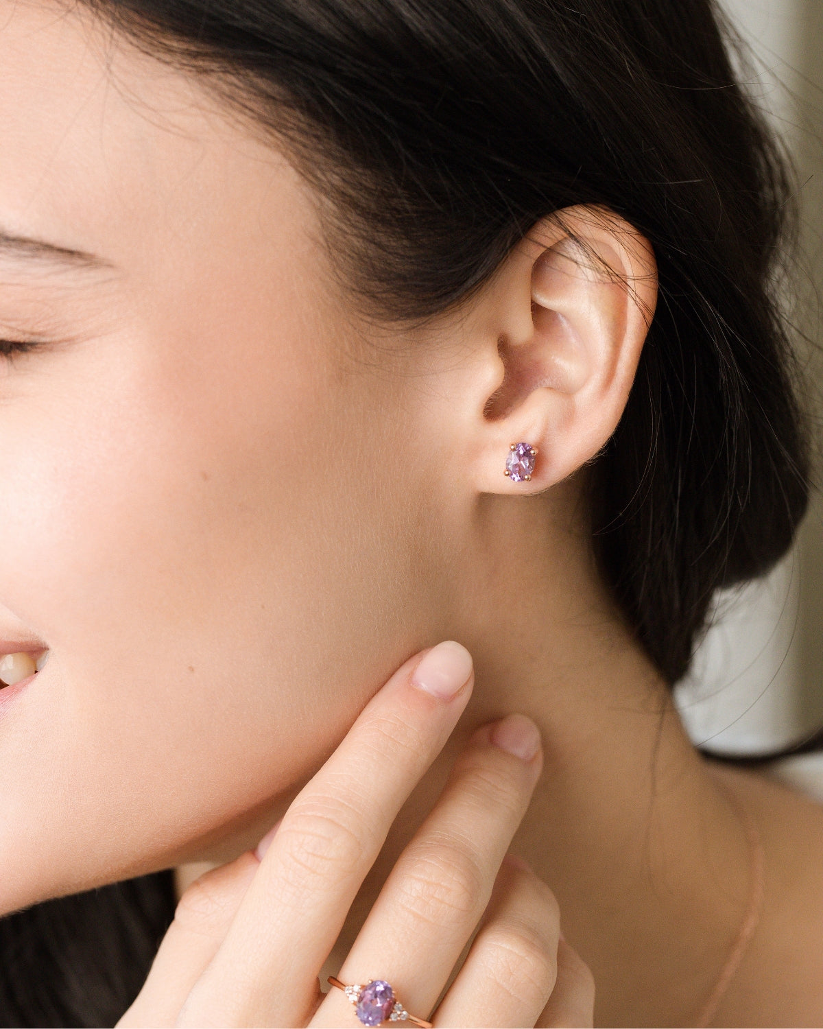 Lavender Amethyst Oval Stud Earrings in 18k Rose Gold Vermeil