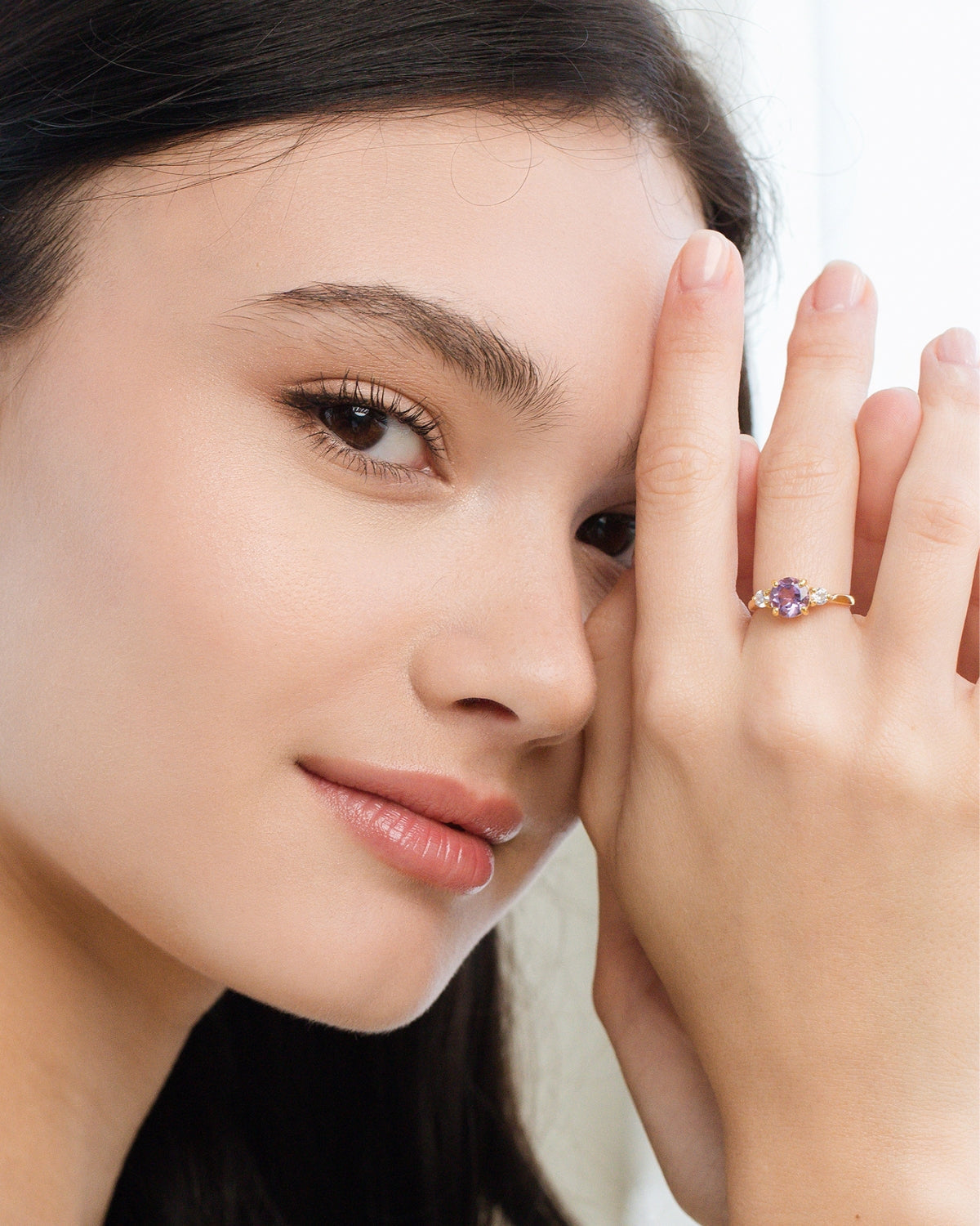 Lavender Amethyst Three Stone Ring in 18k Gold Vermeil