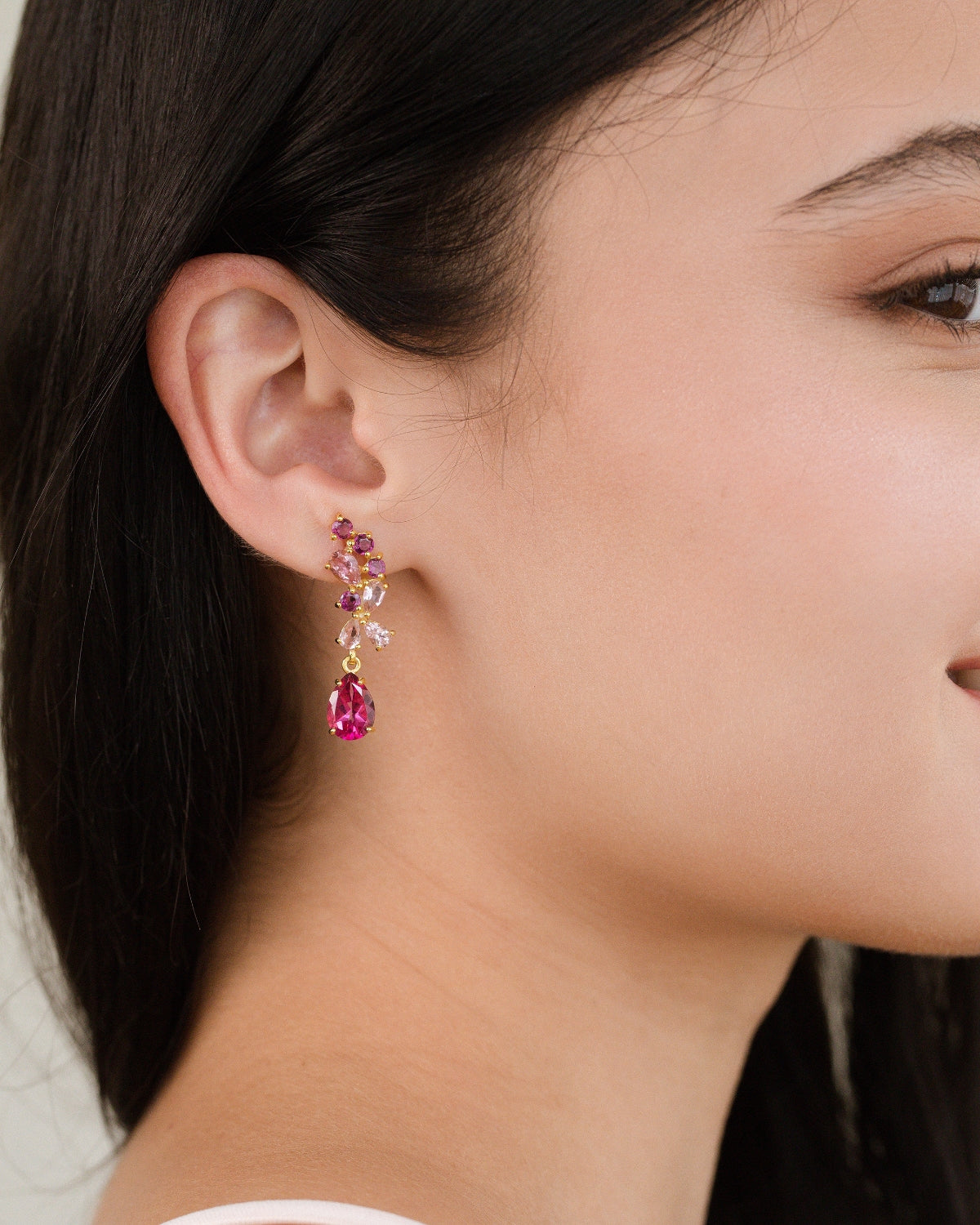 Pink Gemstone Drop Earrings in 18k Gold Vermeil