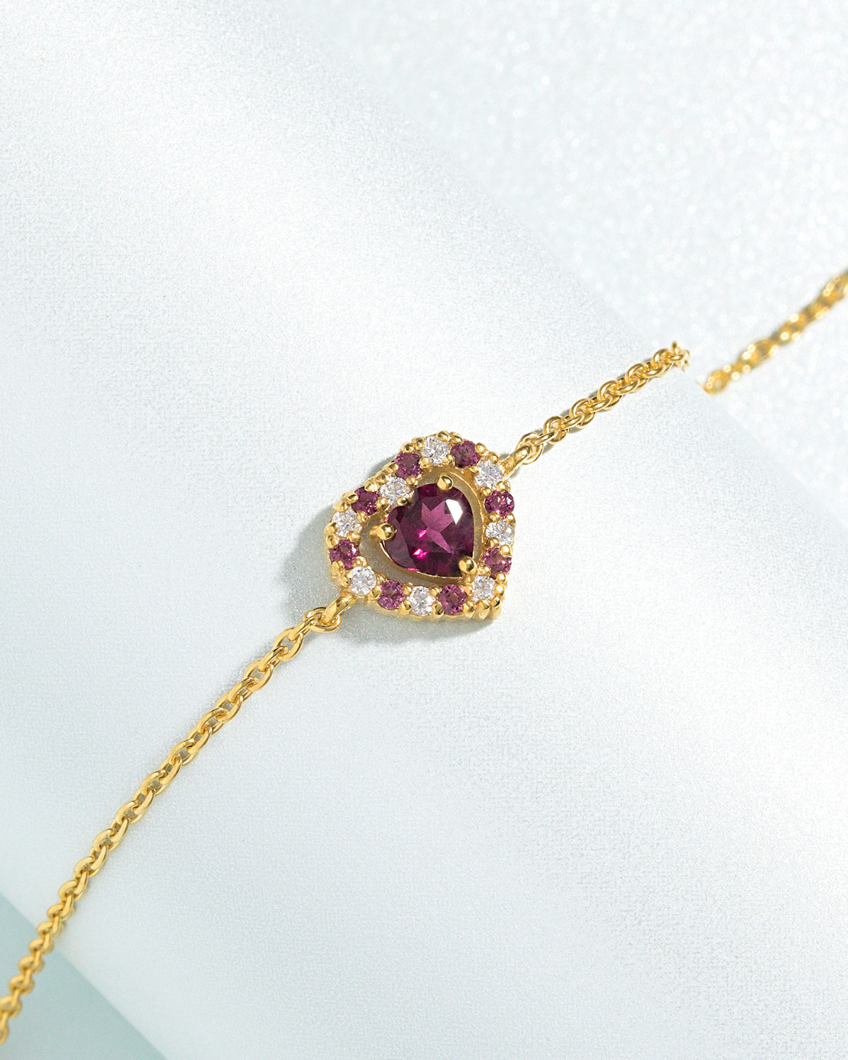 Red Heart Rhodolite Garnet Bracelet in 18k Gold Vermeil