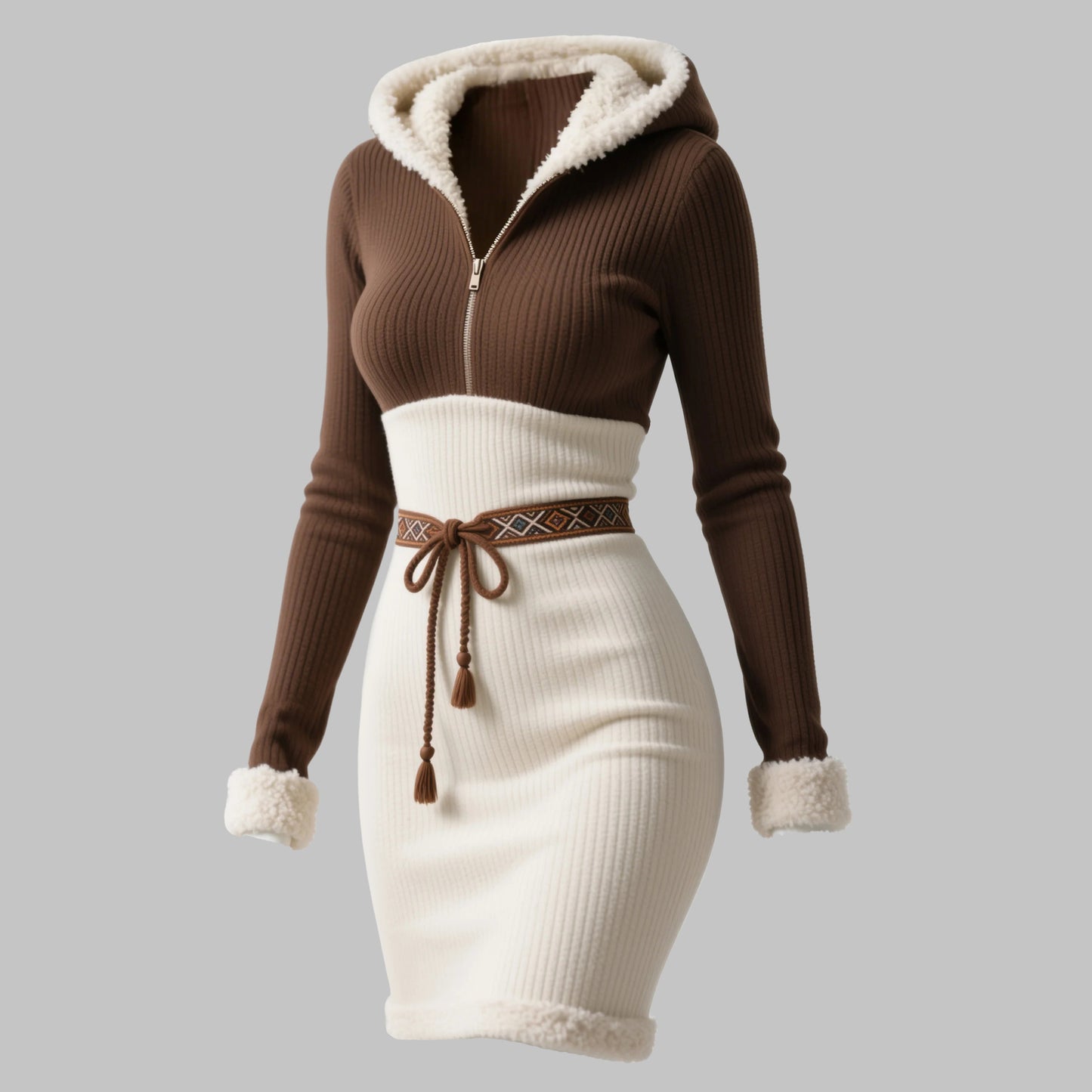 Retro Ethnic-Style Hooded Slim-Fit Dress