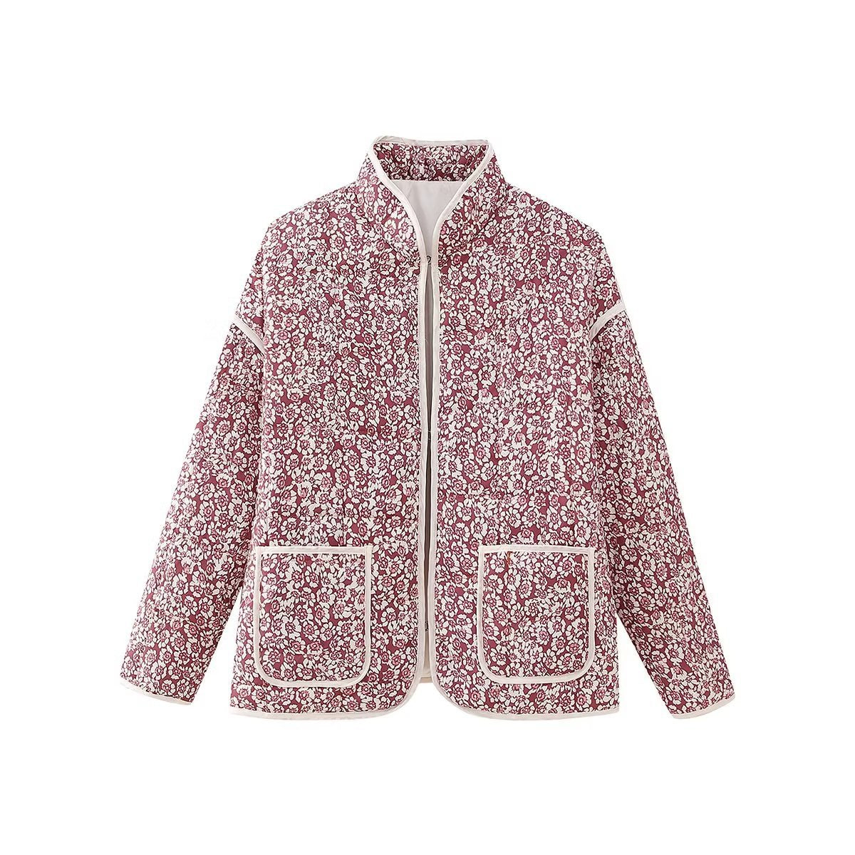 Plus Size Stand Collar Quilted Floral Cotton Coat Jacket Women