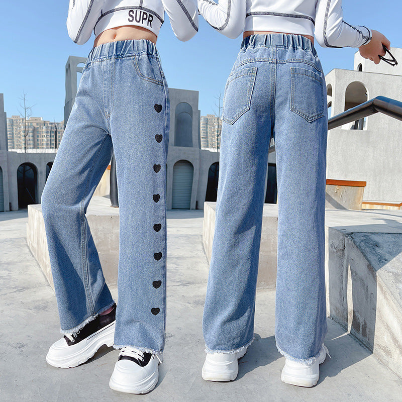 Funky Casual Denim Love Wide-Leg Pants