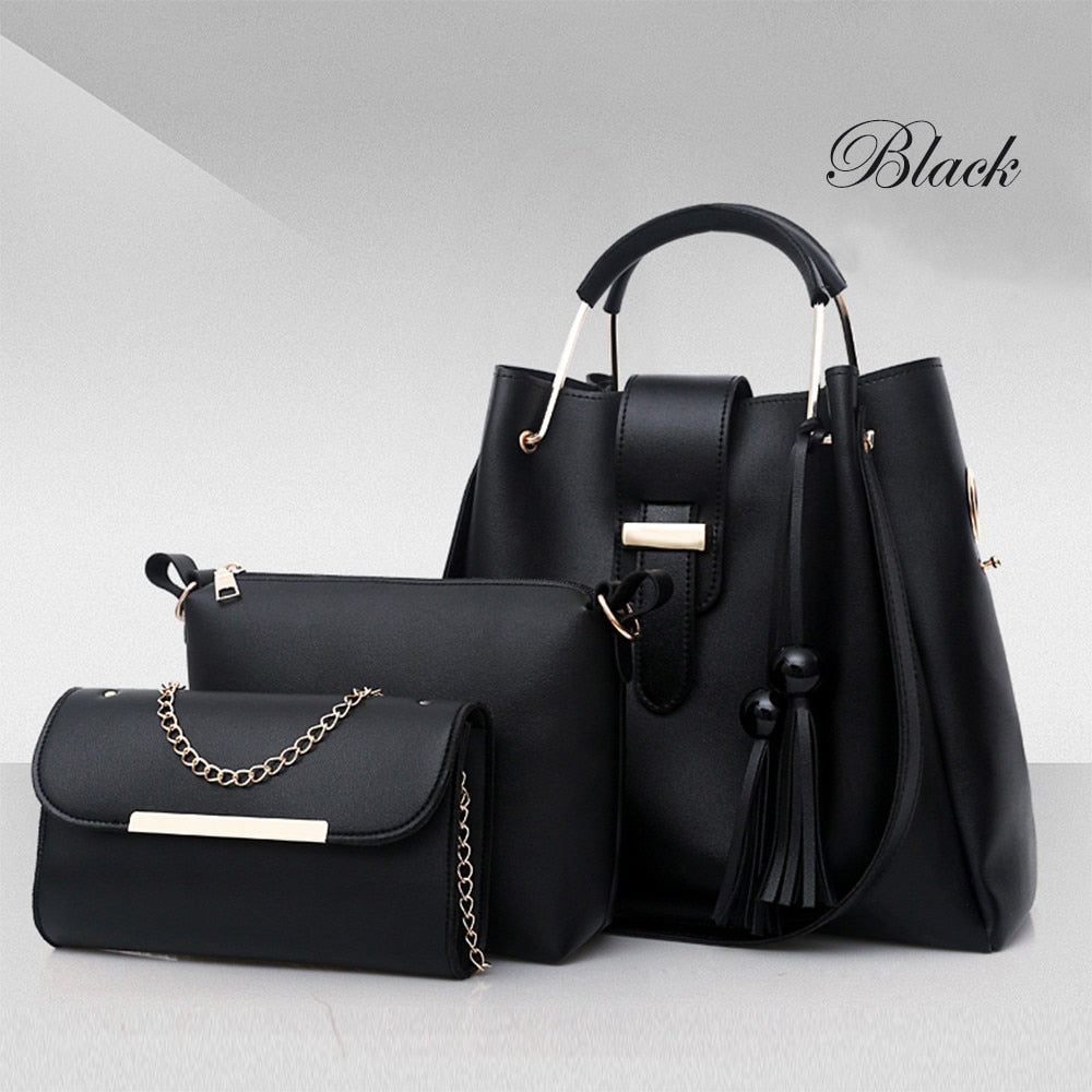 3-Piece PU Leather Shoulder Bag Set