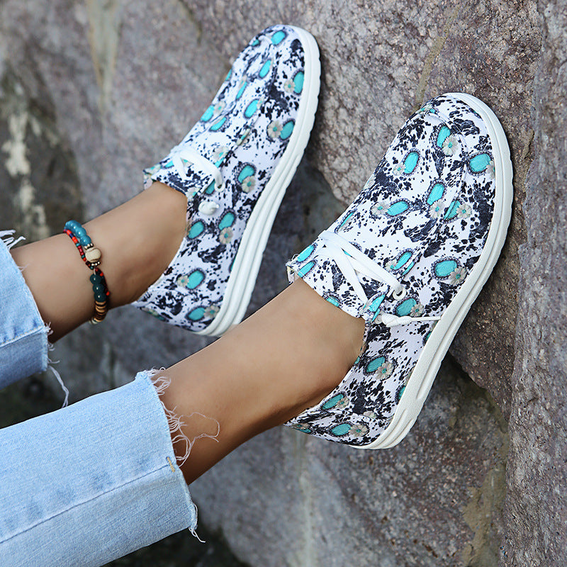 Sunflower Print Flat Casual Canvas Shoes