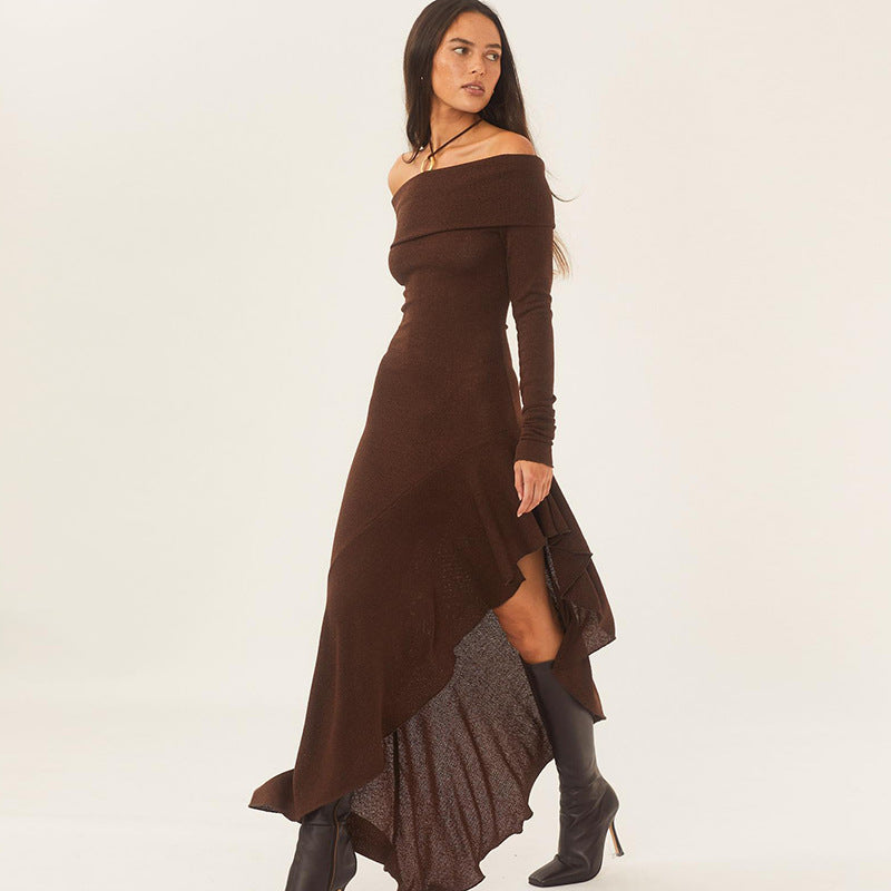 Long-Sleeve Ruffled Long Dress