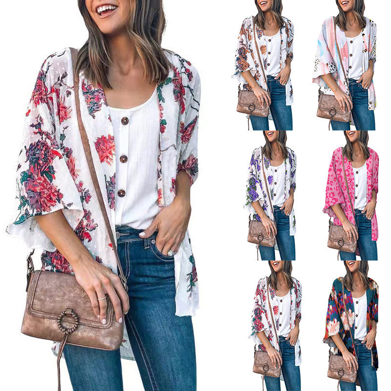 Flower Print Shirt Jacket For Women