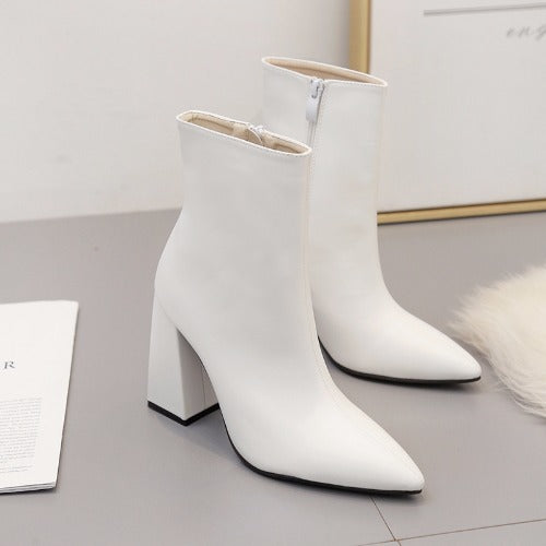 White High-Heel Short Boots