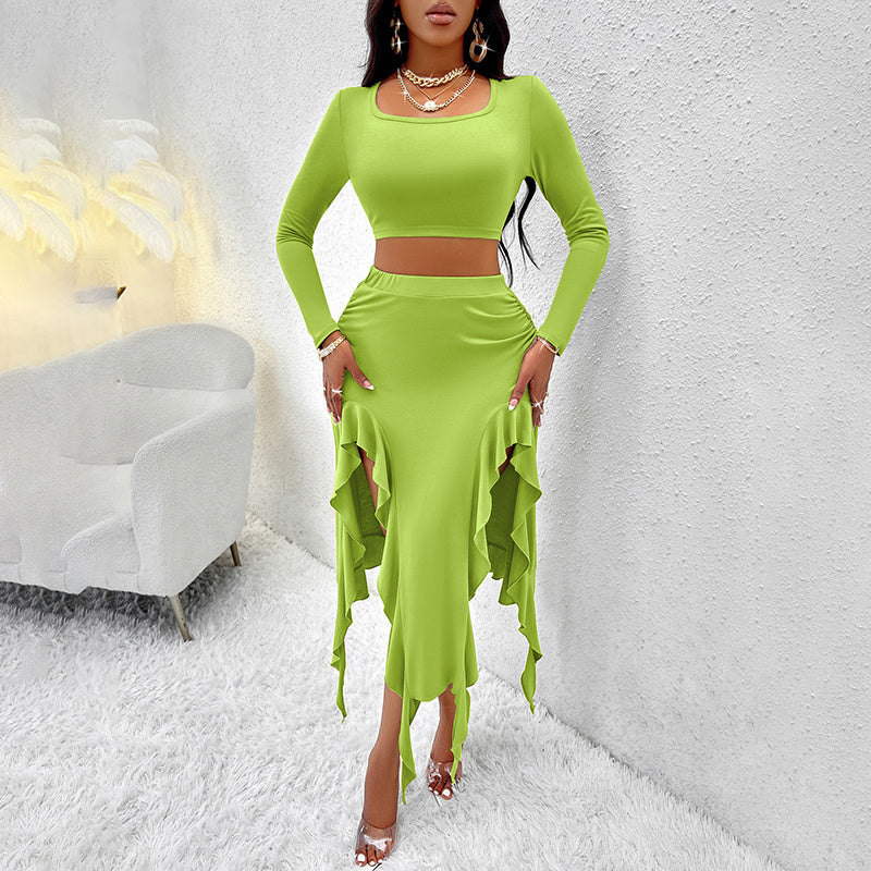 Elegant Pleated Ruffles Outfit - US Only