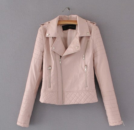 Spring/Autumn Soft Faux Leather Ladies' Motorcyle Zipper Biker Coat