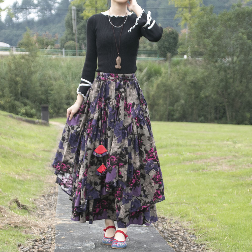 Ethnic-Style Cotton And Linen Printed Skirt