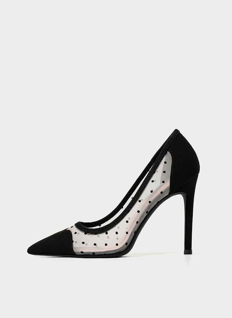 Polka-Dot Pointed-Toe Shallow-Mouth Mid-Heel Shoes