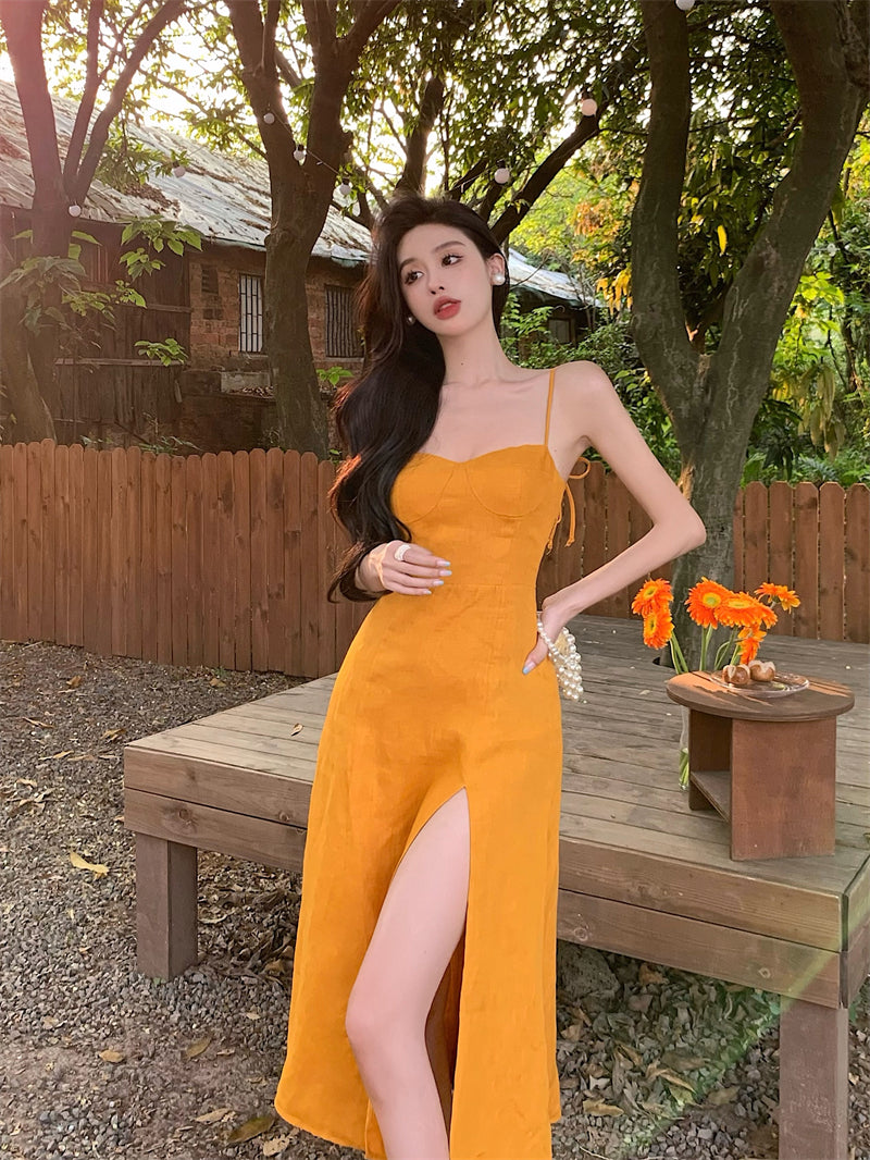 Split-Thigh Sling Suspender Dress