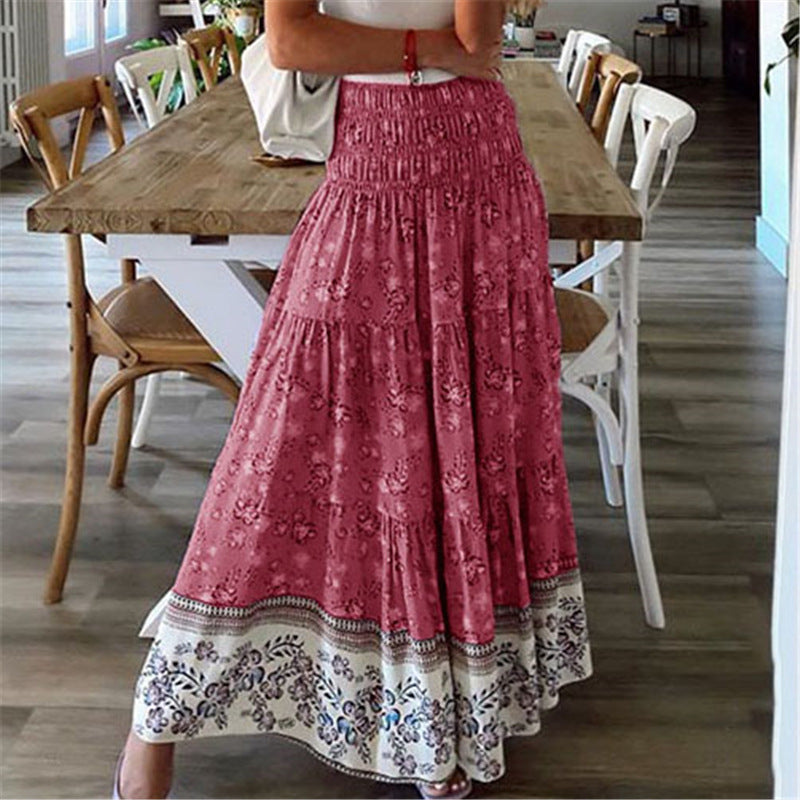 Printed High-Waist Casual Skirt