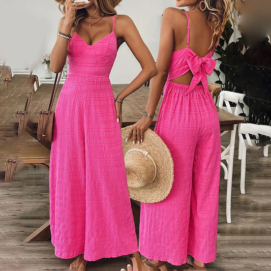 Vintage V-Neck Palazzo Pants Jumpsuit - US Only