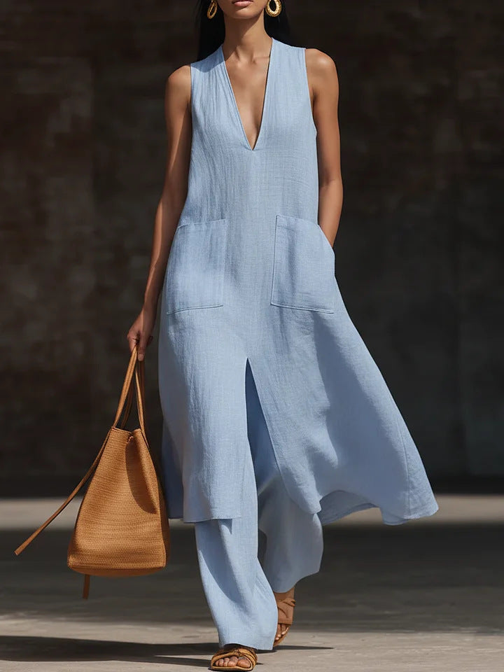 Casual New Style V-Neck Sleeveless Dress Set