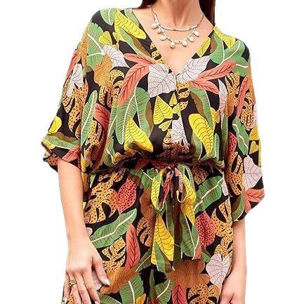 V-Neck Printed Lace-Up Bat Jumpsuit