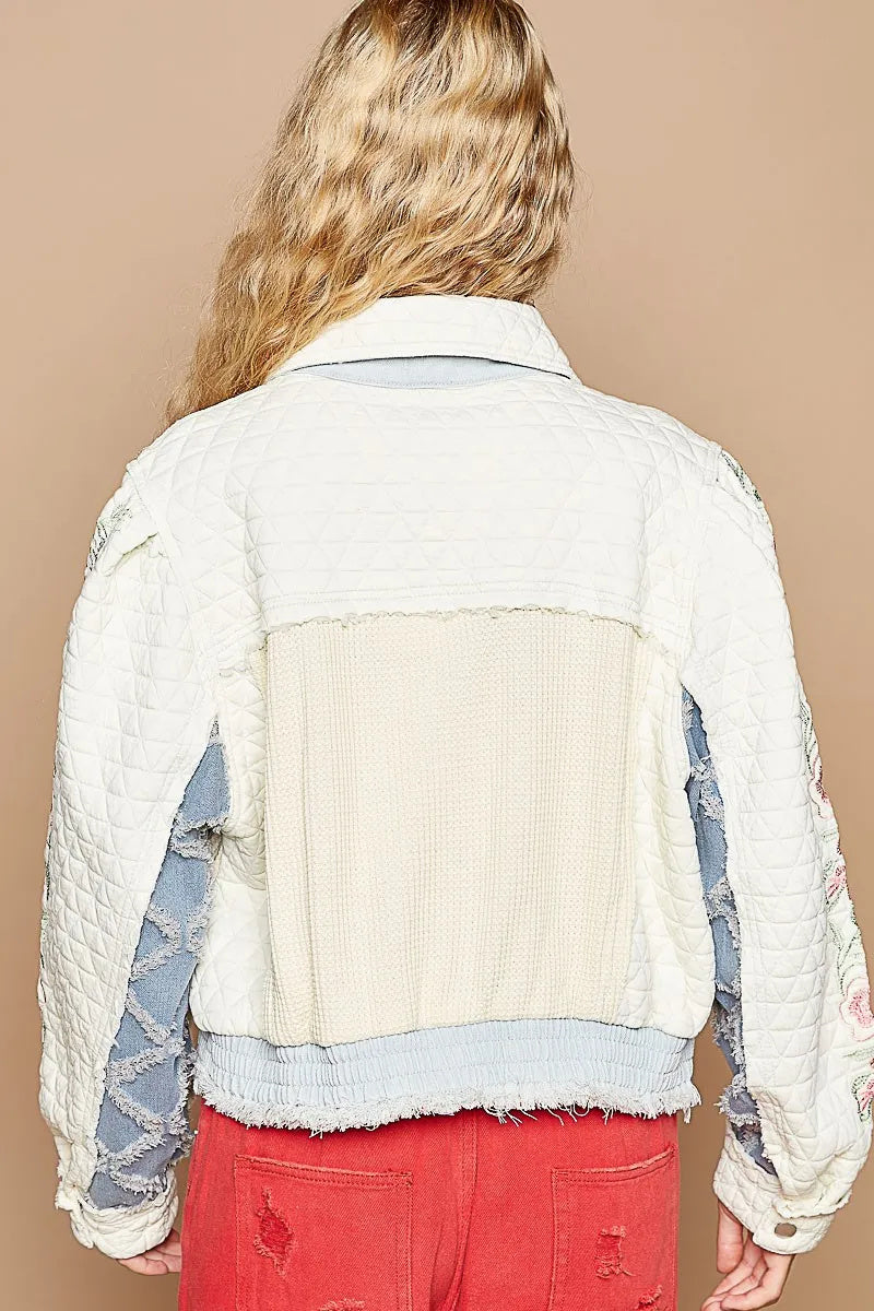 Embroidered-Sleeve Raw-Edge Quilted Jacket - US Only