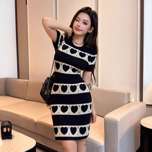 Knitted Short-Sleeve Mini Dress