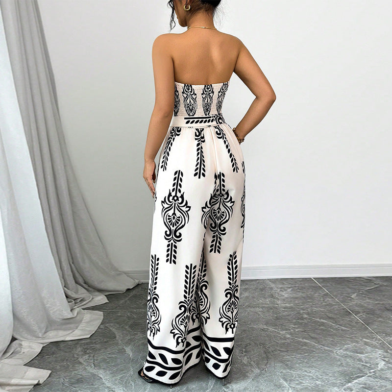Wide-Leg Slim-Fit Printed Jumpsuit