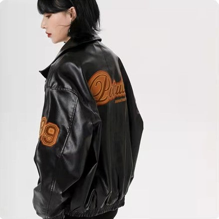 Motorcycle Suit Stand Collar Leather Jacket For Women