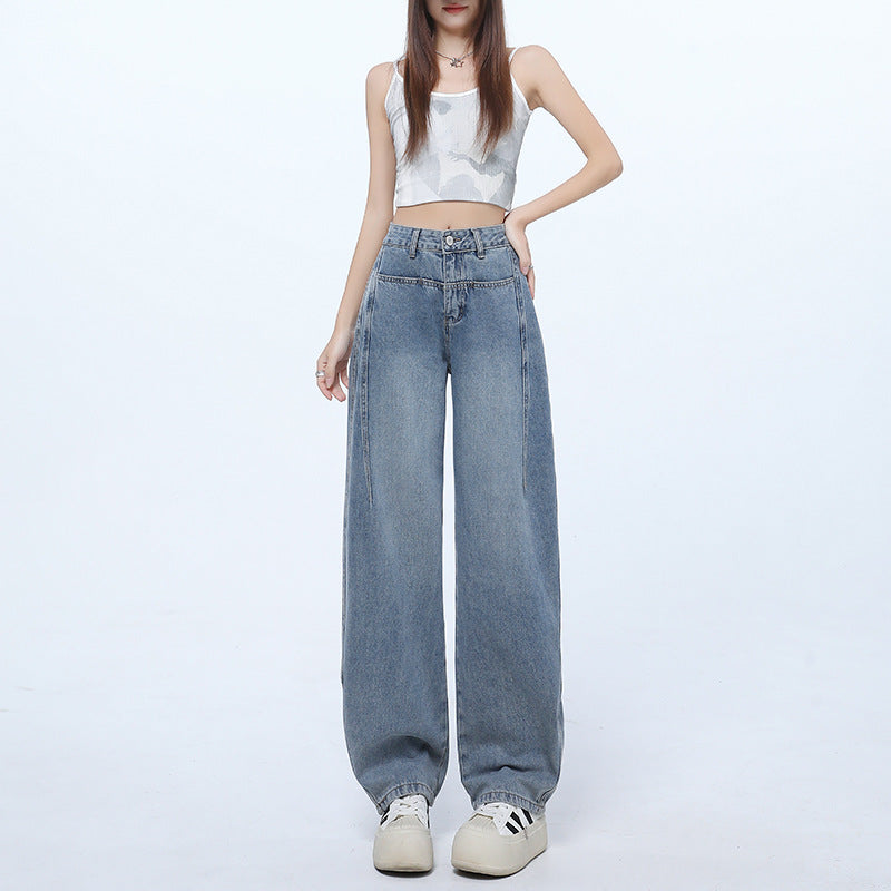Retro Blue High-Waist Denim Trousers