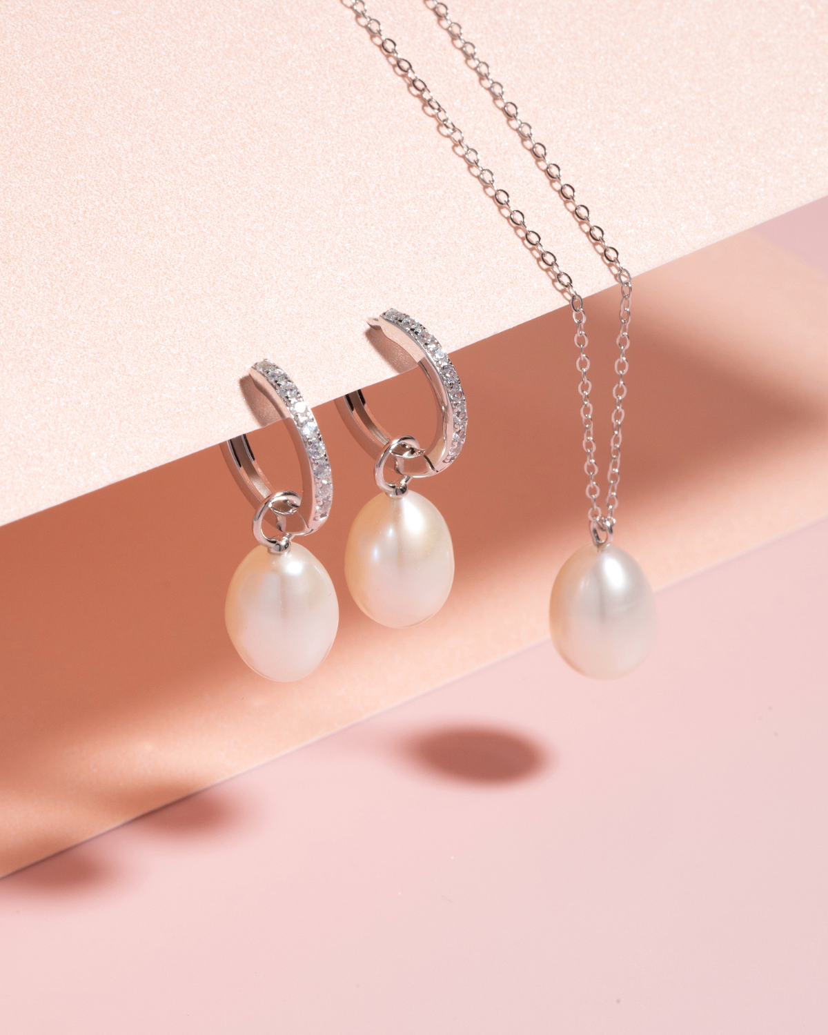 Pearl Hoop Drop Earrings with Removable Pearls in Sterling Silver